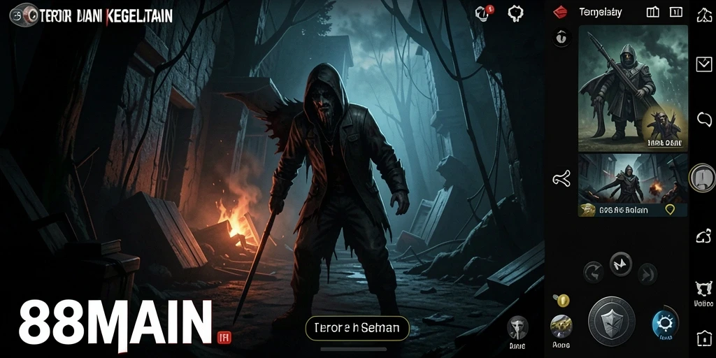 Tampilan gameplay 88MAIN menampilkan suasana Horror yang mencekam.