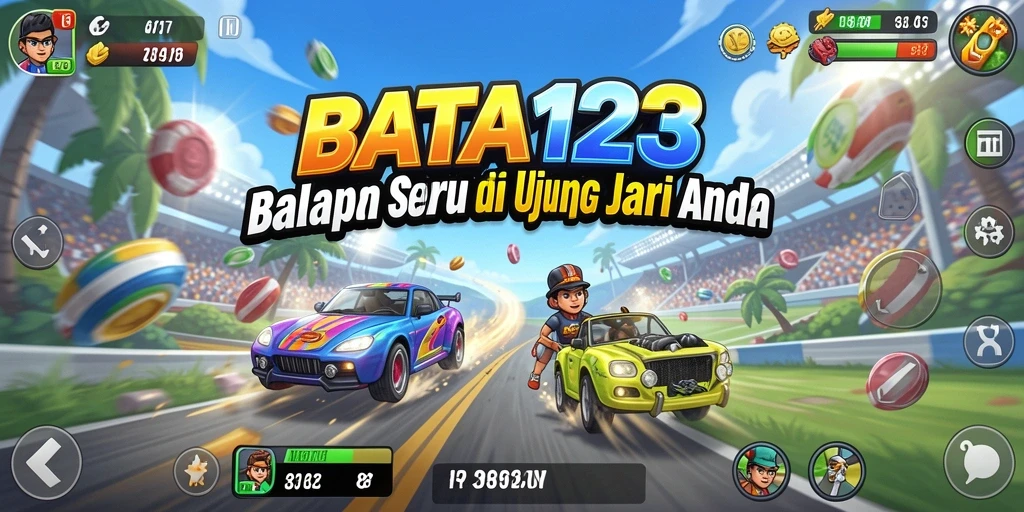 Screenshot gameplay BATA123 menunjukkan mobil balap beraksi di trek penuh tantangan.