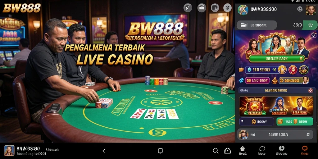 Screenshot BW888 menampilkan dealer langsung dan pemain yang terlibat dalam permainan.