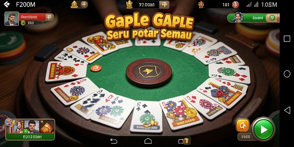 Screenshot utama F200M menampilkan pemain sedang bermain Gaple.