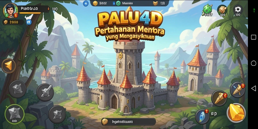Tampilan gameplay PALU4D dengan menara yang strategis.