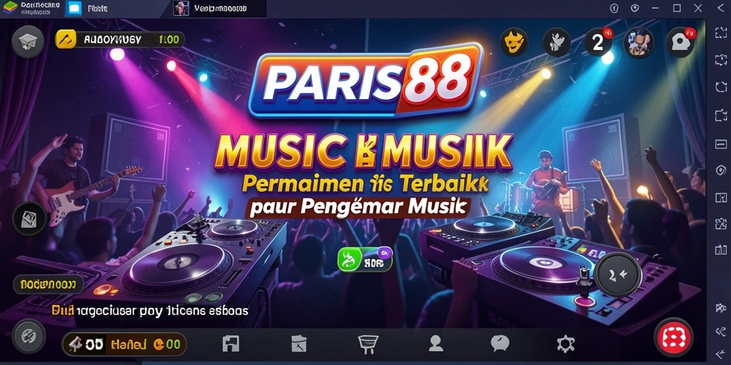Screenshot gameplay yang menunjukkan pemain berinteraksi dengan musik dan alat musik.